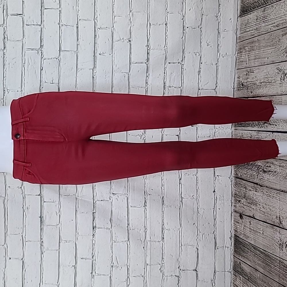 Joe's The Charlie Sleek Coated High-Rise Crop Ankle Skinny Jeans in Red Metallic